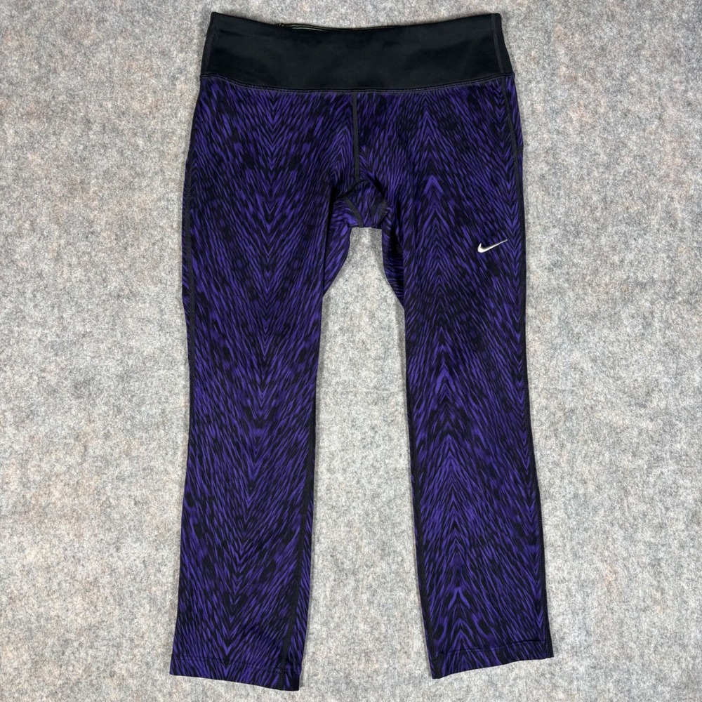 Nike Dri-FIT Leggings Womens S Purple Black Tiger Stripe Running Tights 627066